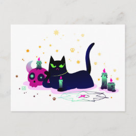 Grumpy Black Cat med Skull Vykort