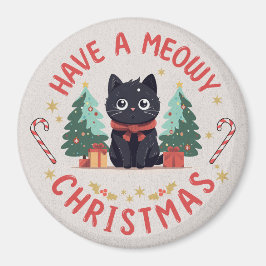 Grumpy Black Cat Meowy jul Magnet