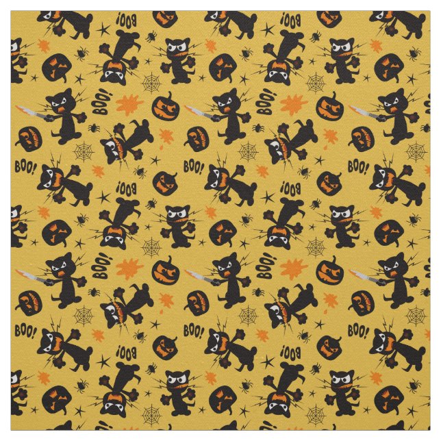 Grumpy Black Halloween Cats and Spooky Pumpkins Tyg (Prov)