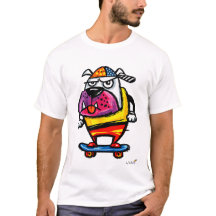 Grumpy Bulldog på Skateboard Tecknad T-Shirt