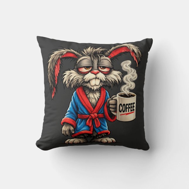 Grumpy Bunny Coffee Funny T-Shirt Kudde (Framsida)