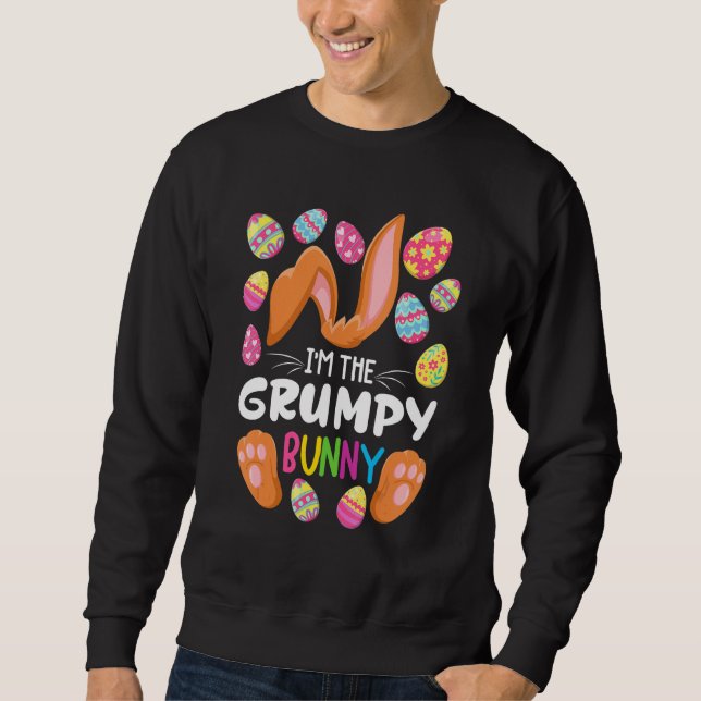 Grumpy Bunny I-familjen Matching Påsk Party Outfit Lång Ärmad Tröja (Framsida)