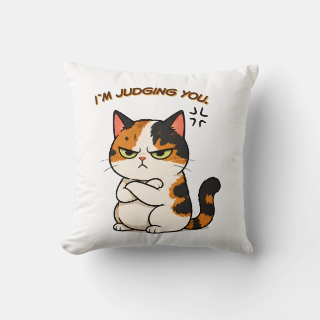 Grumpy Calico Katt - Jag dömer dig Kudde (Framsida)