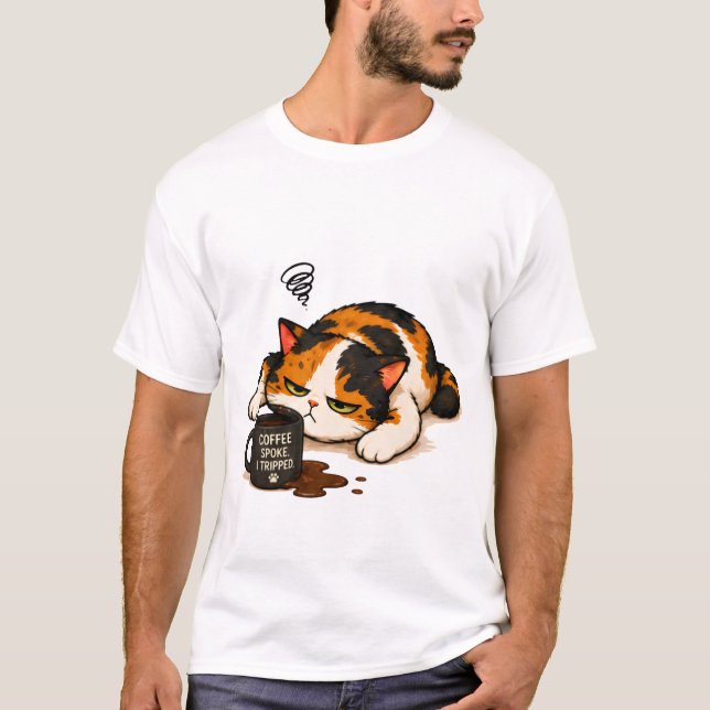 Grumpy Calico Katt - Kaffe talade T Shirt (Framsida)