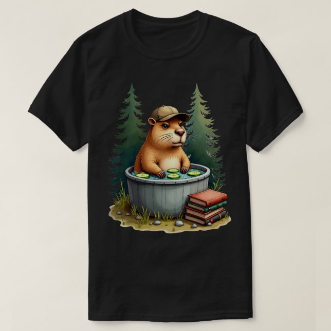 Grumpy Capybara Camping Hot Tub Avslappnad Design T Shirt (Design framsida)