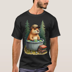 Grumpy Capybara Camping Hot Tub Avslappnad Design T Shirt