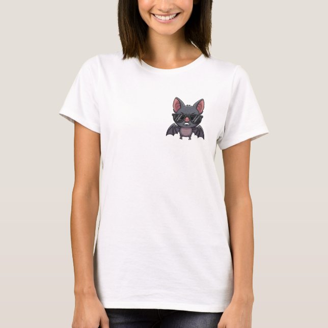 Grumpy Cartoon Bat Wearing Sunglasses T Shirt (Framsida)