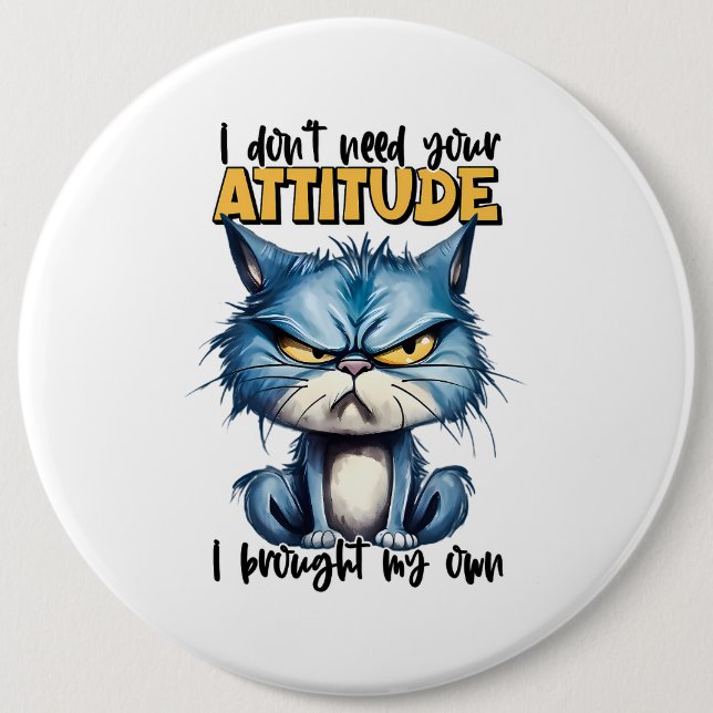 Grumpy Cat Attiute Funny Animal Sarcastic Saming Knapp (Framsida)