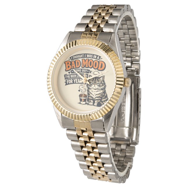 Grumpy Cat Coffee Mood – Retro Roligt Citat Design Armbandsur (Vinklad)
