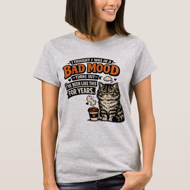 Grumpy Cat Coffee Mood – Retro Roligt Citat Design T Shirt (Framsida)