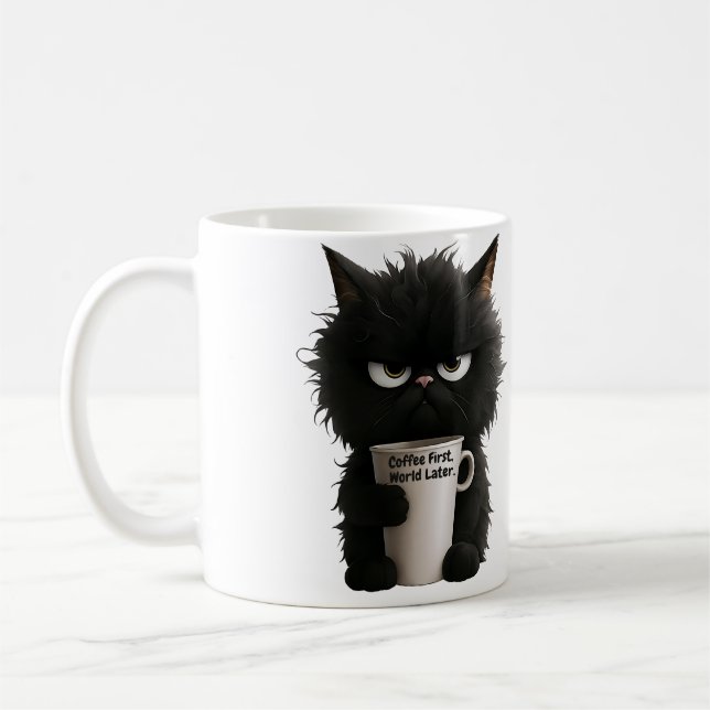 Grumpy Cat Coffee Mood T-Shirt Funny Black Fluffy  Kaffemugg (Vänster)