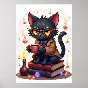 Grumpy Cat Dark Academia Läsare Bokälskare Gothic  Poster