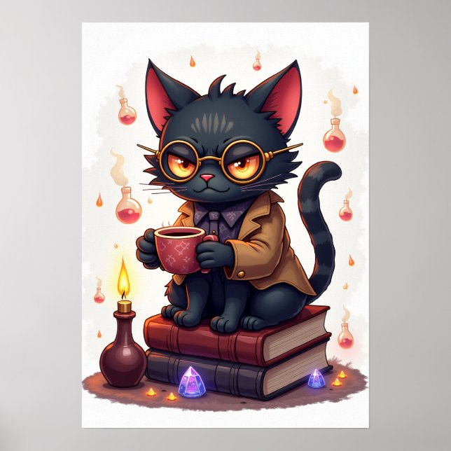 Grumpy Cat Dark Academia Läsare Bokälskare Gothic  Poster (Framsidan)