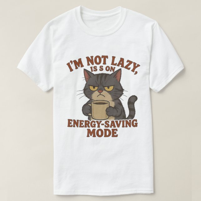 Grumpy Cat “Energisparläge” Roligt Citat Design T Shirt (Design framsida)