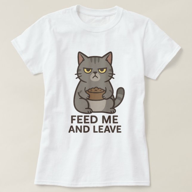 Grumpy Cat “Föda Mig och Lämna” Rolig T-Shirt (Design framsida)