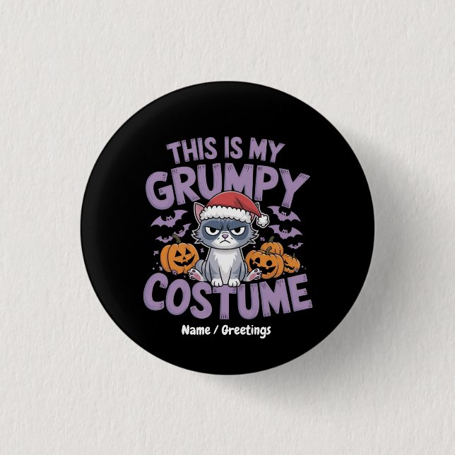 Grumpy Cat Halloween-kostym Rolig Holiday Djur  Knapp (Framsida)