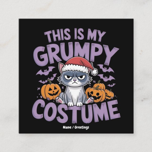 Grumpy Cat Halloween-kostym Roligt Högtidsdjur  Fyrkantigt Visitkort (Framsida)