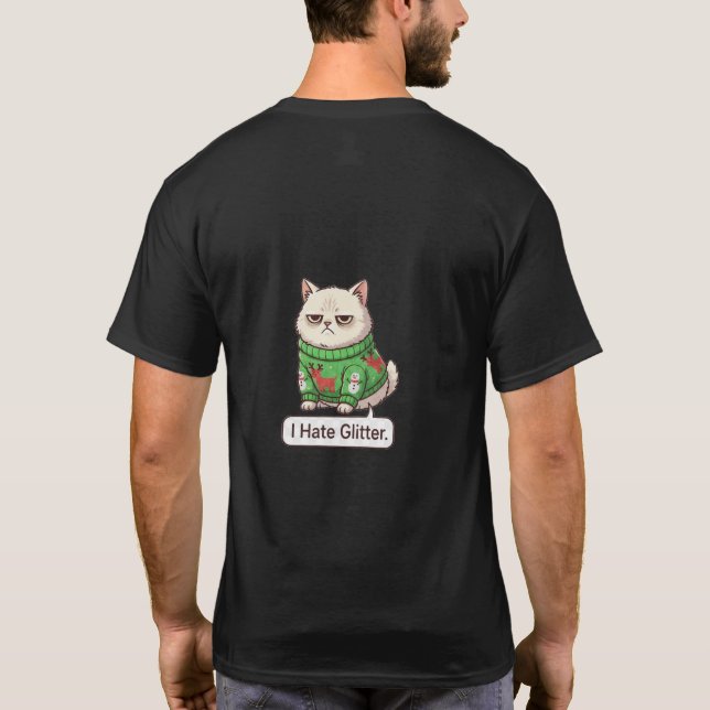 Grumpy Cat  Hate Glitter Ugly Christmas T Shirt (Baksida)