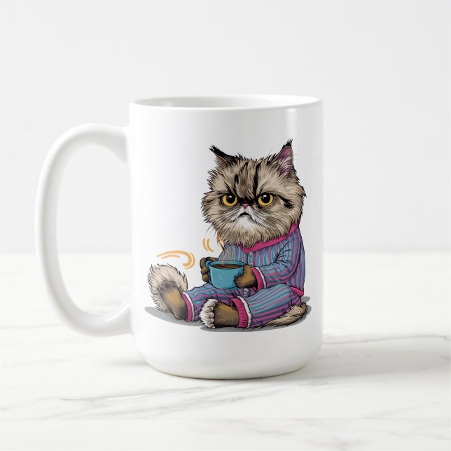 Grumpy Cat i Pajamas med kaffe Kaffemugg (Vänster)