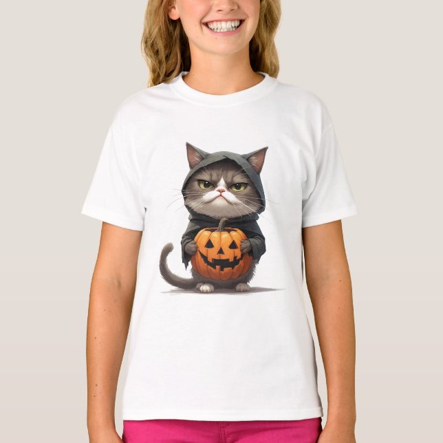 Grumpy Cat i pumpa-häxkostym Halloween 🎃 T Shirt (Framsida)