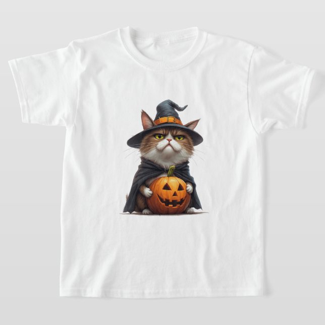 Grumpy Cat iklädd Pumpa-Häxdräkt 🎃 T Shirt (Laydown)