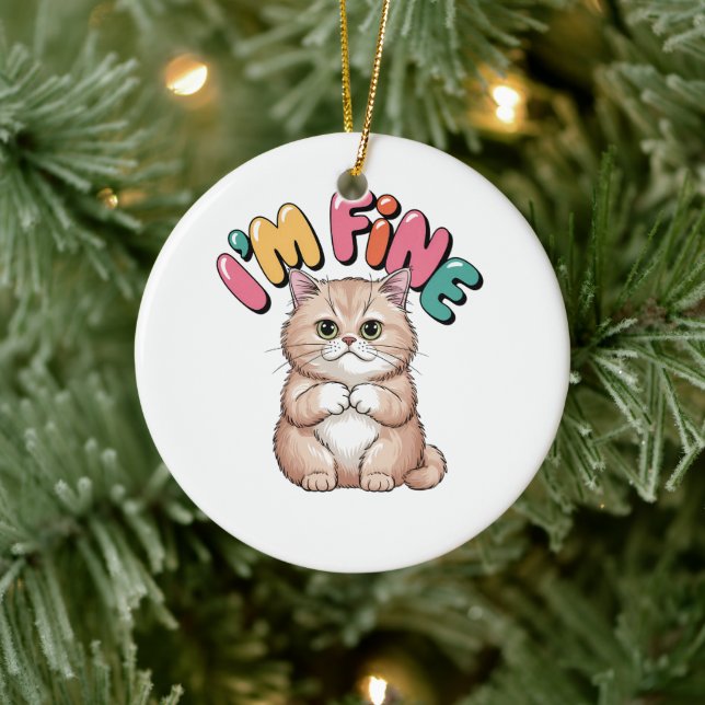 Grumpy Cat "I'm Fine" Funny Cartoon Shirt Julgransprydnad Keramik (Träd)