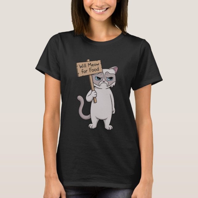 Grumpy Cat - Kommer Meja för Mat T Shirt (Framsida)