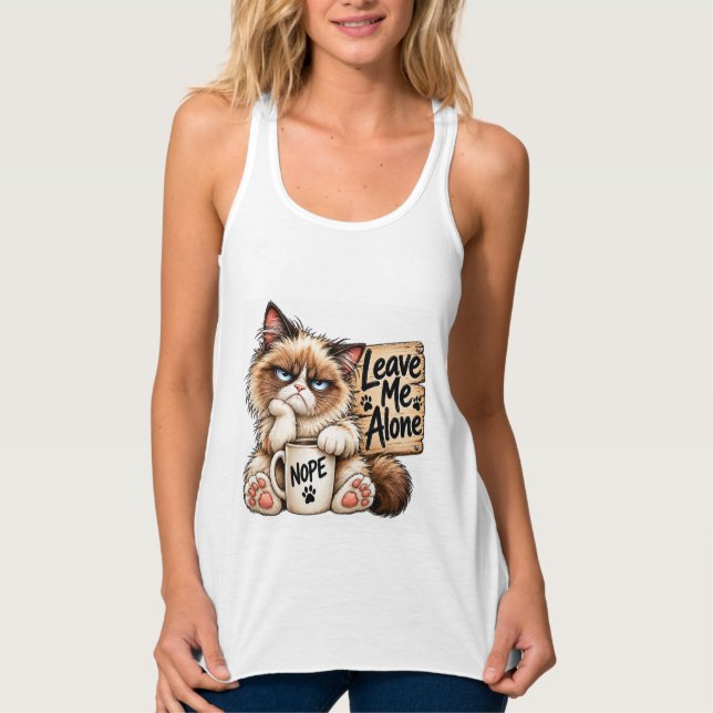 Grumpy Cat Lämna Mig Ifred Linne Med Racerback (Framsida)