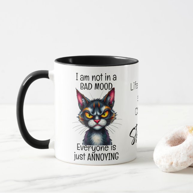 Grumpy Cat Life börjar efter kaffefoncitat Mugg (Med munk)