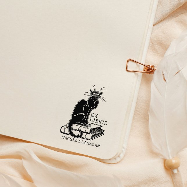Grumpy Cat med bokar, Anpassningsbar Ex Libris Bib Stämpel (Skapare uppladdad)