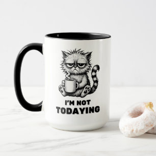 Grumpy Cat med Coffee Funny Lazy Tecknad Stil Mugg