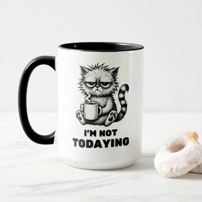 Grumpy Cat med Coffee Funny Lazy Tecknad Stil Mugg (Med munk)