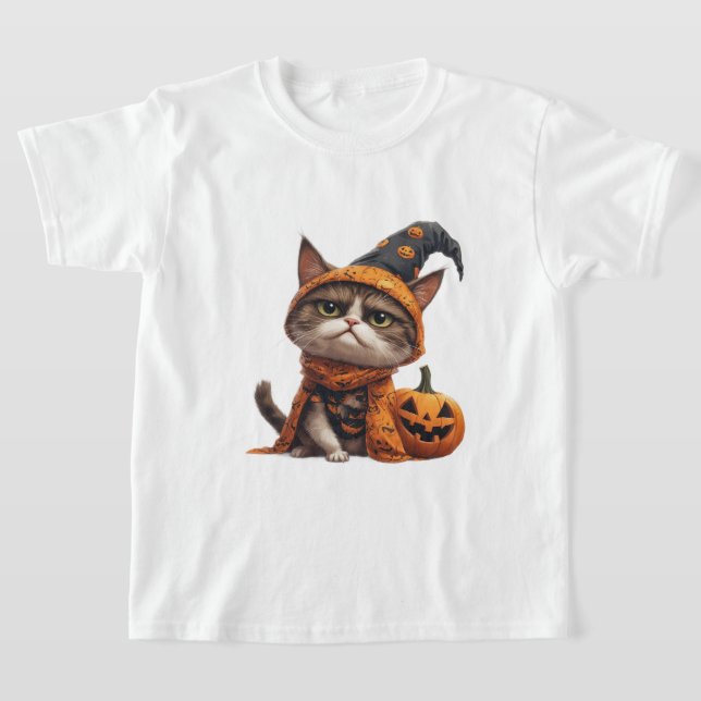 Grumpy Cat Med Jack O Lantern Sällskap 🎃 T Shirt (Laydown)
