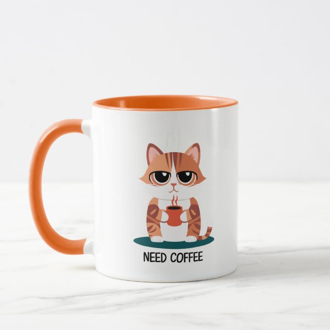 Grumpy Cat "NEED COFFEE" Mug | Cute Tabby Kitten  Mugg (Vänster)