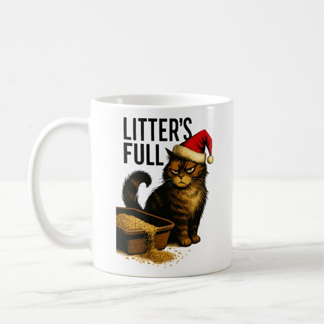 Grumpy Cat och Överflödande Kattlåda – Humoristisk Kaffemugg (Vänster)