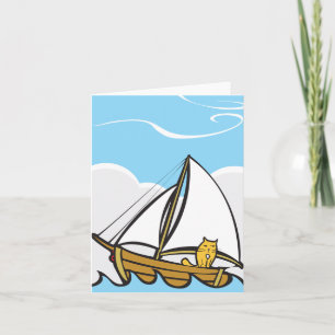 Grumpy Cat på en Sailboat Funny Nautical Tecknad Kort