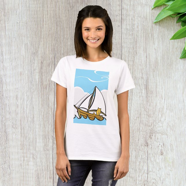 Grumpy Cat på en Sailboat Funny Nautical Tecknad T Shirt (Skapare uppladdad)