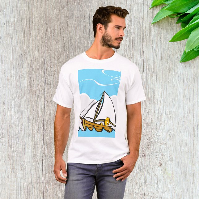 Grumpy Cat på en Sailboat Funny Nautical Tecknad T Shirt (Skapare uppladdad)