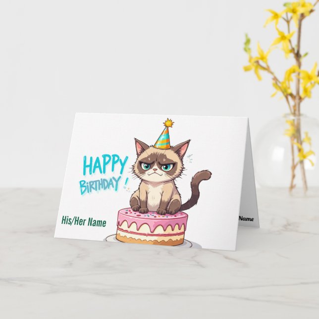 Grumpy Cat på tårta Kort (Gul blomma)