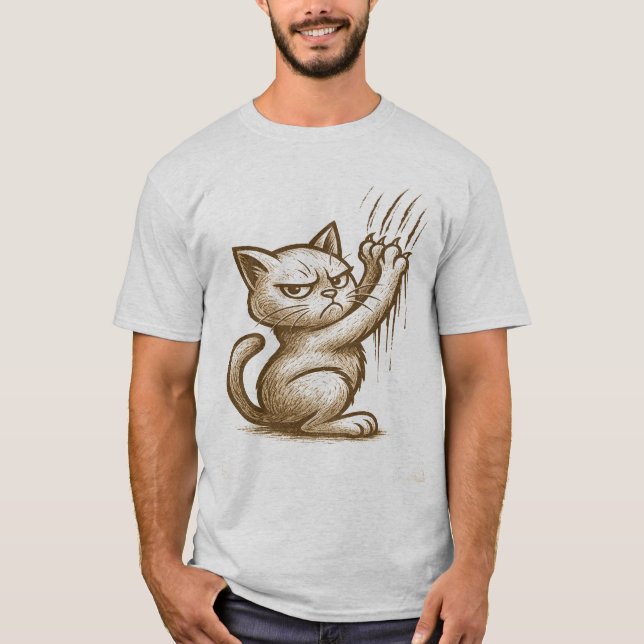 Grumpy Cat Scratch Attack – Expressive Feline Art T Shirt (Framsida)