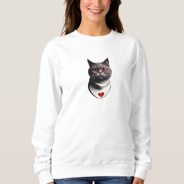 Grumpy Cat Shirt with Red Eyes & Heart Collar – Fu T (Framsida)