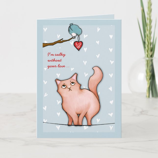Grumpy Cat Sue blue Sulky Valentine-kort Helgkort (Framsida)