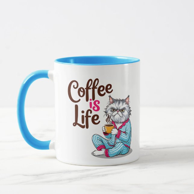 Grumpy Cat with-"Coffee is Life" Mugg Editable Nam (Vänster)