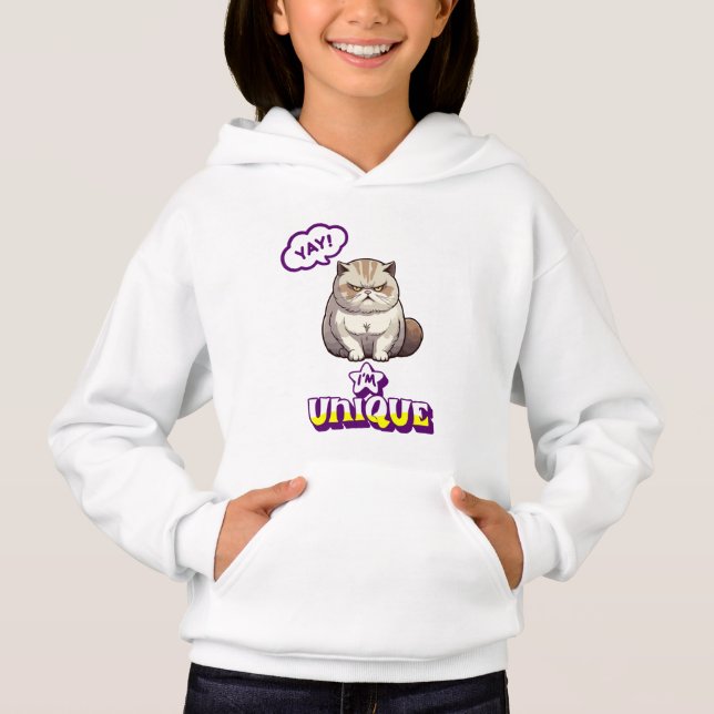 Grumpy Cat "YAY! I'm Unique" Funny Kids Pullover  T Shirt (Framsida)