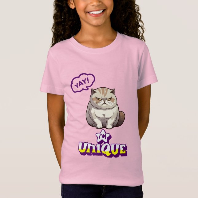 Grumpy Cat "YAY! I'm Unique" Funny Kids T-Shirt (Framsida)