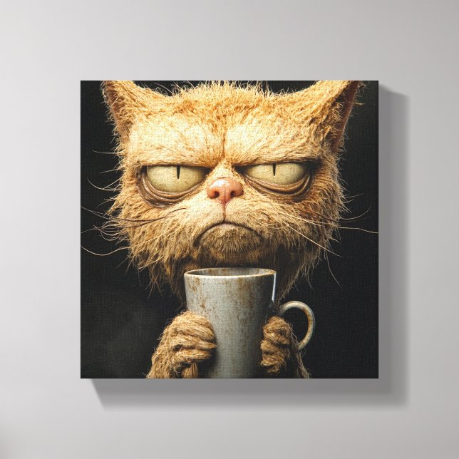 Grumpy Cats morgonkaffe Canvastryck (Framsida)