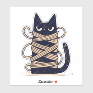 Grumpy Chibi Black Cat Tangled i garn Klistermärken