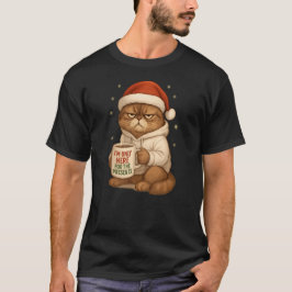 Grumpy Christmas Cat with Santa Hat T Shirt