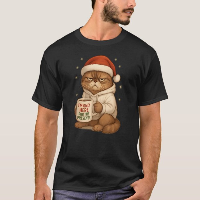 Grumpy Christmas Cat with Santa Hat T Shirt (Framsida)