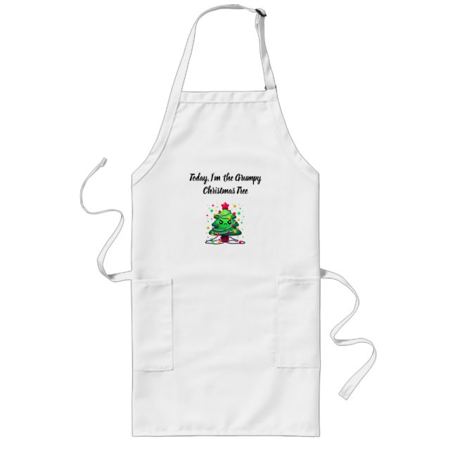 Grumpy Christmas Tree Cartoon – Funny Holiday Shir Långt Förkläde (Framsidan)